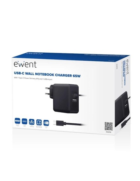 EWENT Cargador USB-C PD 45W +Puerto usb-A