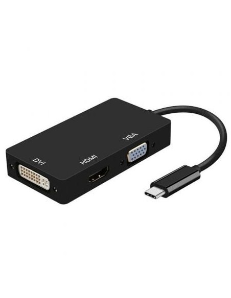 Conversor Aisens A109-0343/ USB Tipo-C Macho - DVI Hembra/ VGA Hembra / HDMI Hembra/ 15cm/ Negro