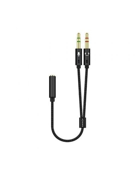 Cable Estéreo Aisens A128-0418/ Jack 3.5 Hembra - 2x Jack 3.5 Macho/ 25cm/ Negro
