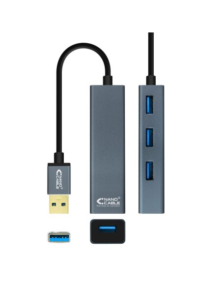 Nanocable Hub USB 3.0 4 x USB 3.0 10cm. Gris