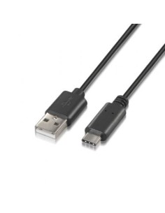 Cable USB 2.0 Tipo-C Aisens A107-0051/ USB Tipo-C Macho - USB Macho/ Hasta 9W/ 625Mbps/ 1m/ Negro