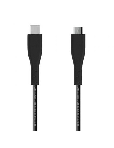 Cable USB 2.0 Aisens A107-0349/ USB Tipo-C Macho - MicroUSB Macho/ Hasta 15W/ 60Mbps/ 1m/ Negro