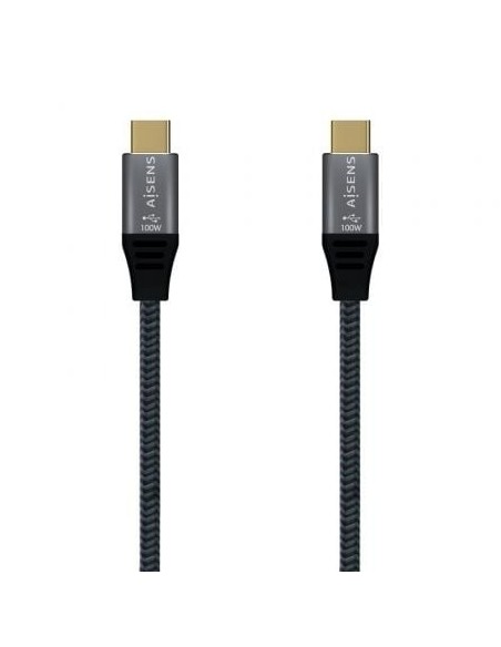 Cable USB 2.0 Tipo-C Aisens A107-0629 5A 100W/ USB Tipo-C Macho - USB Tipo-C Macho/ Hasta 100W/ 60Mbps/ 2m/ Gris