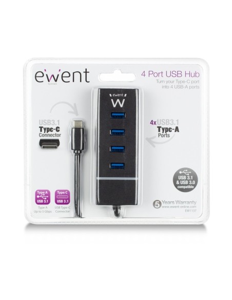 Ewent E1137 HUB USB TIPO C 4 PUEROS USB 3.1