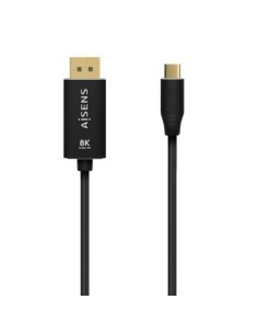 Cable Conversor DisplayPort 8K 60HZ Aisens A109-0687/ USB Tipo-C Macho - Displayport Macho/ Hasta 27W/ 1250Mbps/ 1.8m/ Negro