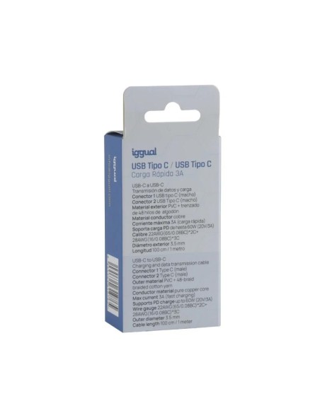 iggual Cable USB-C a tipo C 60W 3A 100 cm trenzado