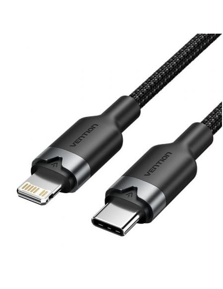 Cable USB Tipo-C Lightning Vention LALBF/ USB Tipo-C Macho - Lightning Macho/ 27W/ 480Mbps/ 1m/ Negro