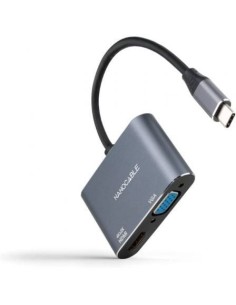 Conversor Nanocable 10.16.4303/ USB Tipo-C Macho/ HDMI Hembra - VGA Hembra/ 15cm/ Gris