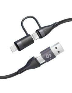 Cable USB 2.0 Tipo-C Subblim Top 4 en 1/ USB Tipo-C Macho - USB Macho/ USB Tipo-C Macho - Lightning Macho/ Hasta 60W/ 480Mbps/ 1m/ Negro