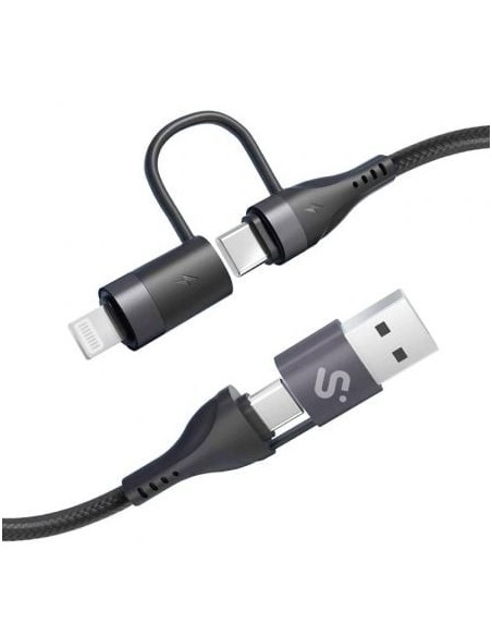 Cable USB 2.0 Tipo-C Subblim Top 4 en 1/ USB Tipo-C Macho - USB Macho/ USB Tipo-C Macho - Lightning Macho/ Hasta 60W/ 480Mbps/ 1m/ Negro