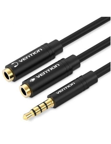 Cable Estéreo Vention BBVBY/ Jack 3.5 Macho - 2x Jack 3.5 Hembra/ 30cm/ Negro