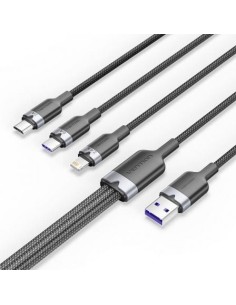 Cable USB 2.0 Lightning Vention CTPBG/ USB Macho/ USB Tipo-C Macho - MicroUSB Macho - Lightning Macho/ 1.5m/ Negro