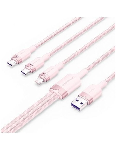 Cable USB 2.0 Lightning Vention CTRPG/ USB Macho/ USB Tipo-C Macho - MicroUSB Macho - Lightning Macho/ 1.5m/ Rosa