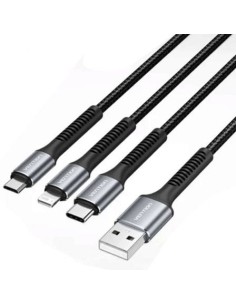 Cable USB 2.0 Lightning Vention H18BAV/ USB Tipo-C Macho/ Lightning Macho - MicroUSB Macho - USB Macho/ 1.2m/ Negro