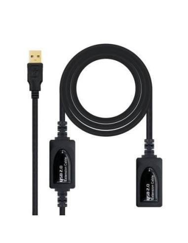 Cable Alargador USB 2.0 Nanocable 10.01.0212/ USB Macho - USB Hembra/ 10m/ Negro