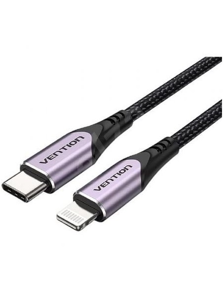 Cable USB 2.0 Tipo-C Lightning Vention TACVF/ USB Tipo-C Macho - Lightning Macho/ Hasta 27W/ 480Mbps/ 1m/ Morado