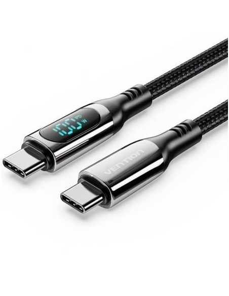Cable USB 2.0 Tipo-C 5A 100W Vention TAYBAV/ USB Tipo-C Macho - USB Tipo-C Macho/ Hasta 100W/ 480Mbps/ 1.2m/ con Pantalla LED/ Negro