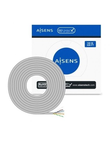 Bobina de Cable RJ45 UTP AWG23 CCA (Aleación) Aisens A135-0660 Cat.6/ 100m/ Gris