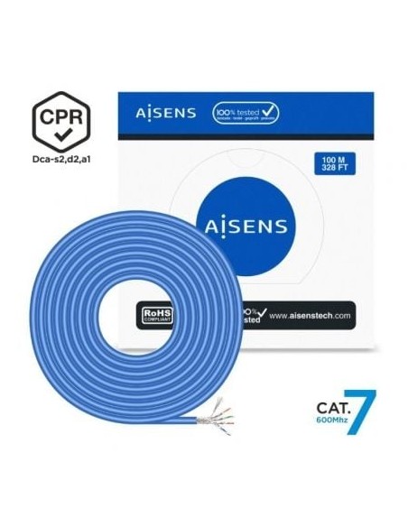 Bobina de Cable RJ45 SFTP AWG23 LSZH CPR Dca Aisens A146-0664 Cat.7/ 100m/ Azul
