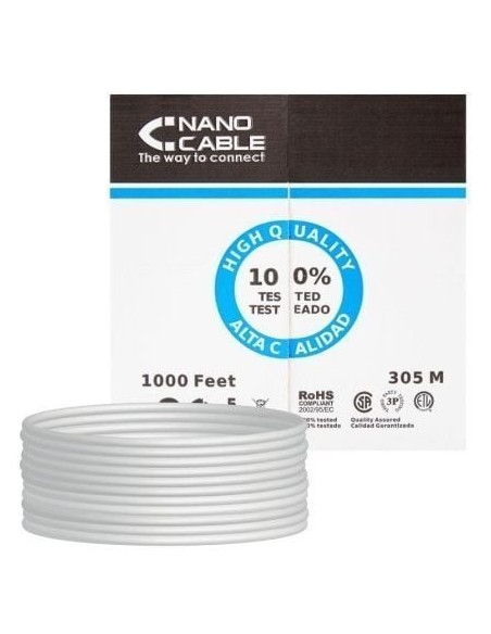Bobina de Cable RJ45 UTP Nanocable 10.20.0304 Cat.5e/ 305m/ Gris