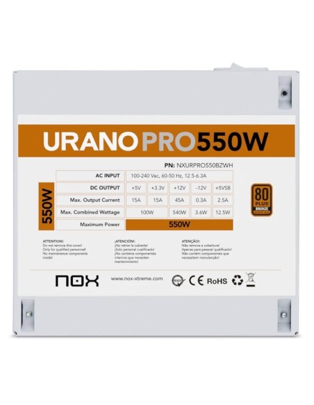 NOX Fuente ATX Urano PRO 550W Bronze Blanco