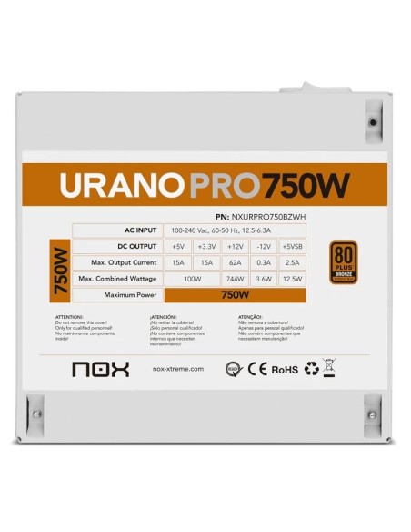 NOX Fuente ATX Urano PRO 750W Bronze Blanco