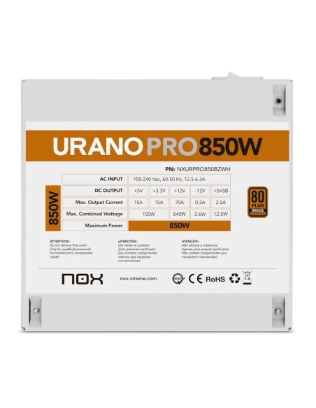 NOX Fuente ATX Urano PRO 850W Bronze Blanco