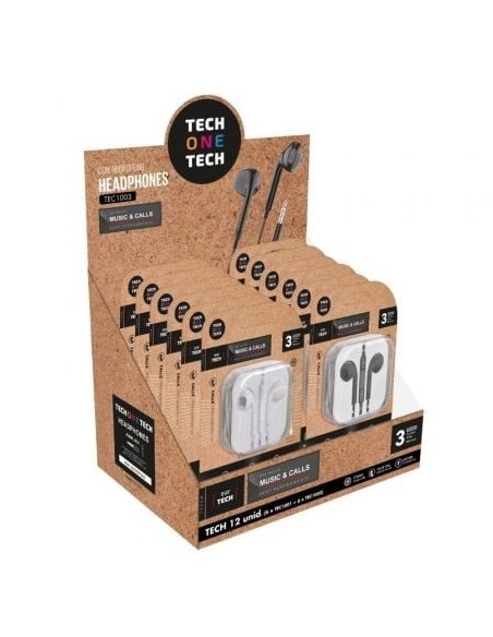 Expositor de Auriculares Tech One Tech EarTECH TEC1003 / con Micrófono/ Jack 3.5/ Incluye 6 Auriculares Blancos y 6 Auriculares Negros
