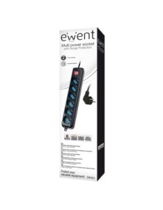 Ewent EW3924 Regleta 6 tomas con proteccion Negro