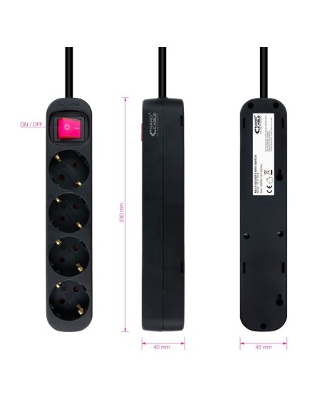 Nanocable Regleta 4 tomas con interruptor Negro