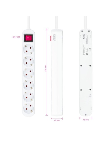 Nanocable Regleta 6 tomas con interruptor Blanca