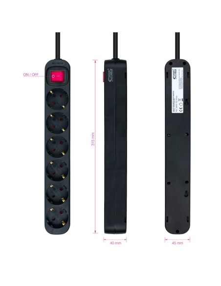 Nanocable Regleta 6 tomas con interruptor Negro