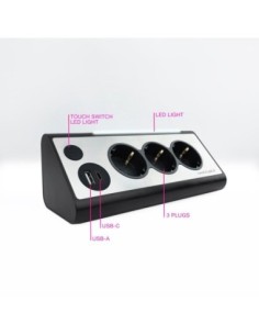 Nanocable Regleta 3 tomas schuko + 2 USB luz Negro 2