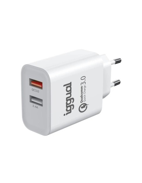 iggual Cargador doble 2xUSB carga rápida QC3.0 30W