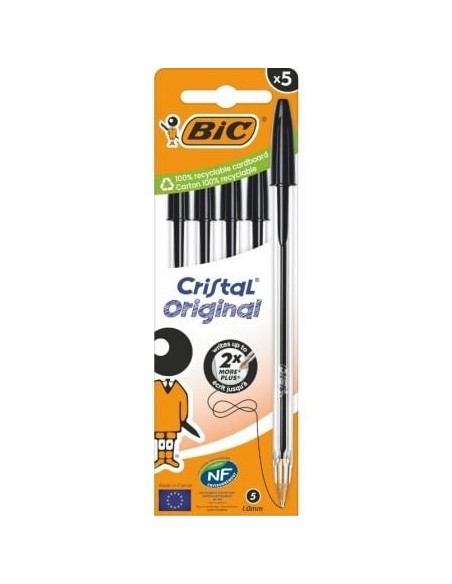 Caja de Bolígrafos de Tinta de Aceite Bic Cristal Original 516345/ 5 unidades/ Negros
