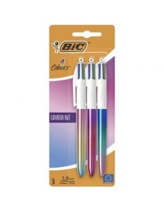 Caja de Bolígrafos de Tinta de Aceite Retráctil Bic 4 Colours Gradient 511030/ 3 unidades/ 4 Colores de Tinta/ Cuerpo Color Gradiente