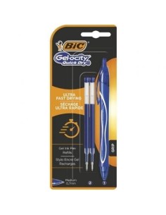 Bolígrafos de Tinta de Gel Retráctil Bic Gelocity Quick Dry 951757/ 1 unidades/ 2 recambios/ Azul