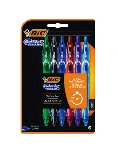 Bolígrafos de Tinta de Gel Retráctil Bic Gelocity Quick Dry 964769/ 6 unidades/ Surtidos