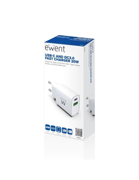EWENT Cargador rapido Q3 20w Usb-C y Usb-A