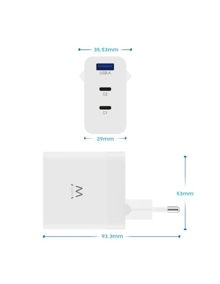 EWENT Cargador carga rapido 65w usb-c y usb-a