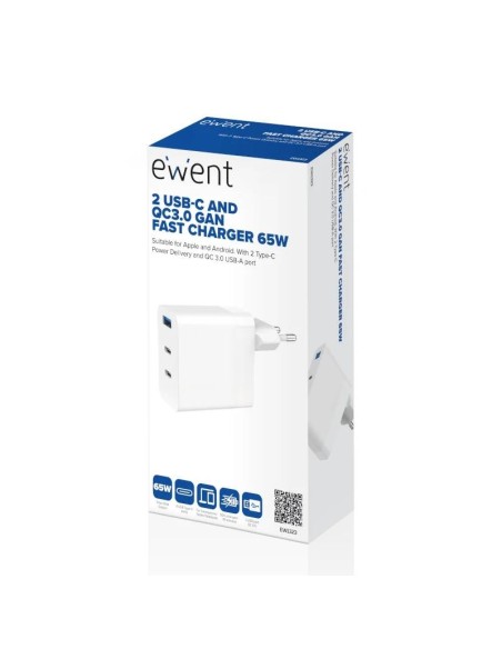 EWENT Cargador carga rapido 65w usb-c y usb-a