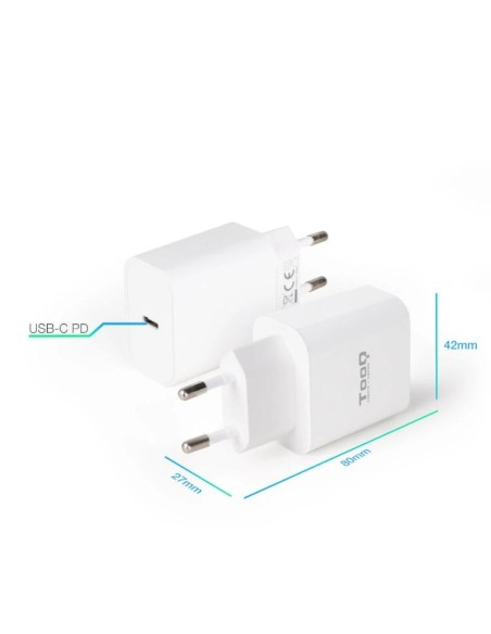 Tooq Cargador pared USB-C PD3.0 20W Blanco
