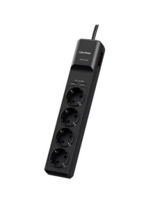 Regleta con interruptor Cyberpower P0420SUD0-DE/ 4 Tomas de corriente/ 2 USB/ Cable 1.8m/ Negra