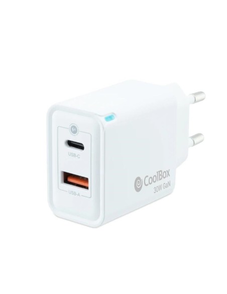 Coolbox Cargador Gan 30W USB-C/USB-A PARED