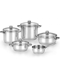 Pack Batería de Cocina Monix Optima2 MA50001/ Cazo Ø16cm/ Ollas Ø20 - 24cm/ Cacerolas Ø20 - 24cm/ Acero Inoxidable/ Apta para Inducción