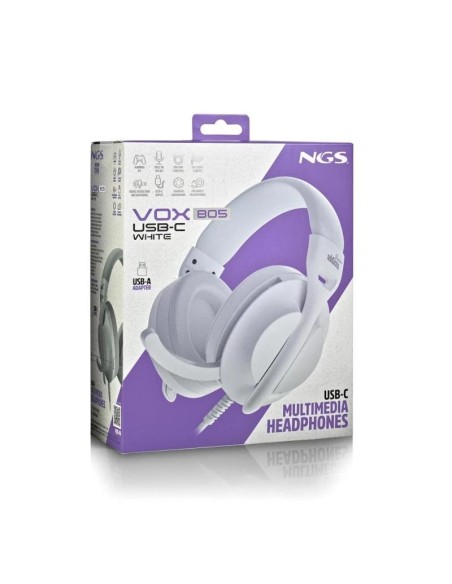 NGS Auriculares cable USB-C Control Vol. Blanco
