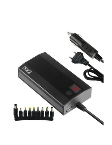 Cargador de Portátil 3GO Alim90C2/ 90W/ Manual/ 9 Conectores/ Voltaje 12-20V/ 1 USB/ con Adaptador para Coche