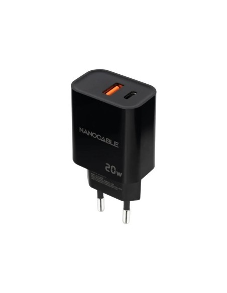 Nanocable Cargador USB-C/PD+USB-A/QC 20W Negro