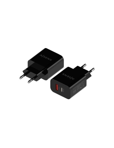 Aisens Cargador 20W USB-C PD3.0 USB-A QC3.0 Negro