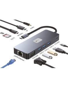 Docking USB Tipo-C Leotec LEDS03/ 3xUSB/ 1xUSB Tipo-C PD/ 1xHDMI 4K/ 1 xDisplayPort/ 1xVGA/ 1xAudio/ 1xRJ45/ 1xLector Tarjetas SD y MicroSD/ Gris 2